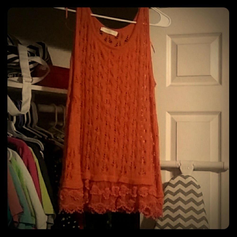 Sheer cotton tank w lace